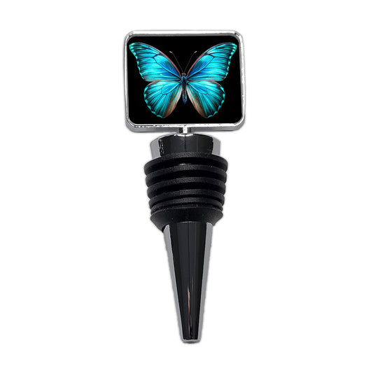 Neon Blue Teal Butterfly Wine Bottle Stopper