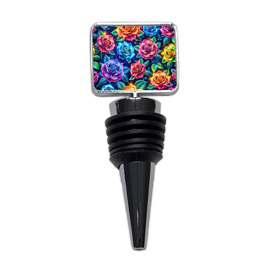 Neon Colorful Rose Floral Pattern Wine Bottle Stopper