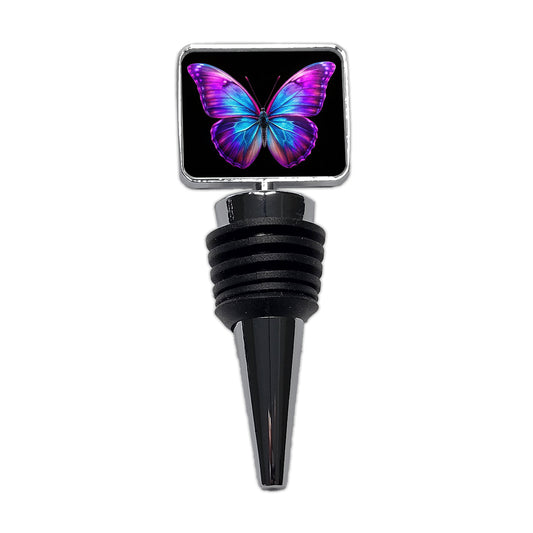 Neon Purple Blue Butterfly Wine Bottle Stopper