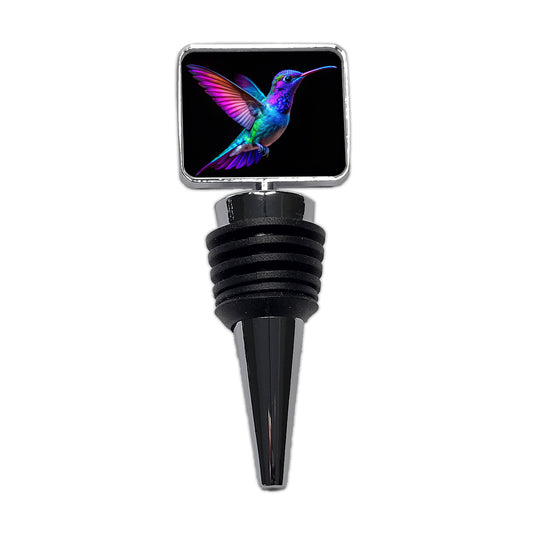 Neon Purple Blue Hummingbird Wine Bottle Stopper
