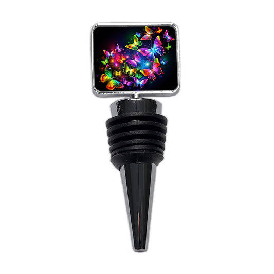 Neon Rainbow Butterflies Wine Bottle Stopper