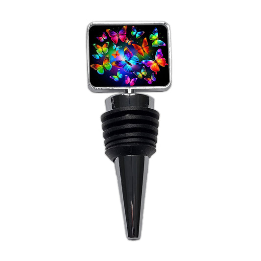 Neon Rainbow Colorful Butterflies Wine Bottle Stopper