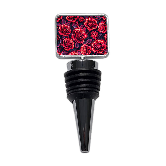 Neon Red Rose Floral Pattern Wine Bottle Stopper