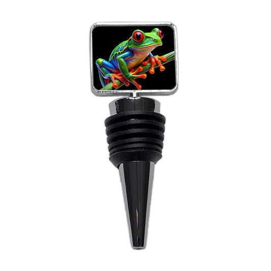 Neon Red-Eyed Tree Frog Wine Bottle Stopper