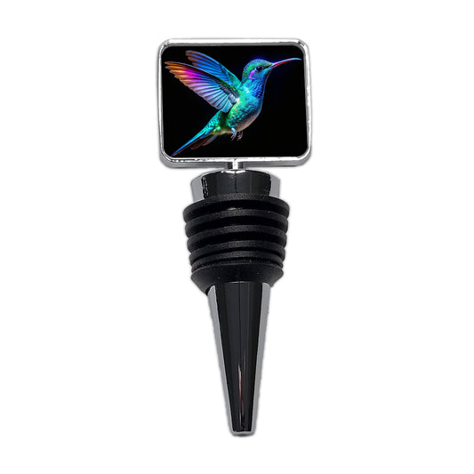Neon Teal Blue Hummingbird Wine Bottle Stopper