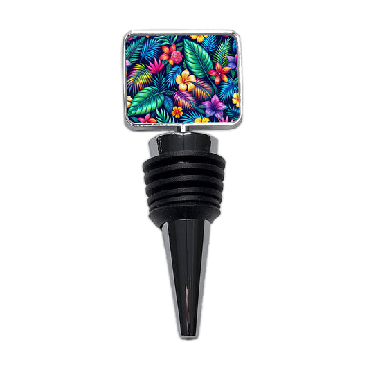 Neon Tropical Floral Pattern Wine Bottle Stopper
