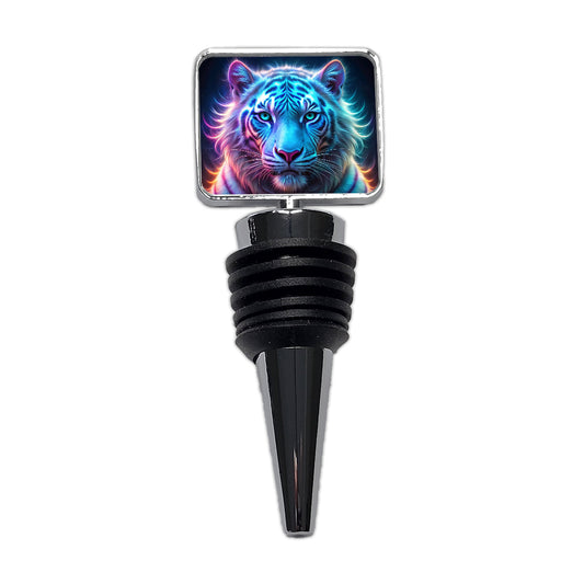 Neon White Tiger Face Wine Bottle Stopper