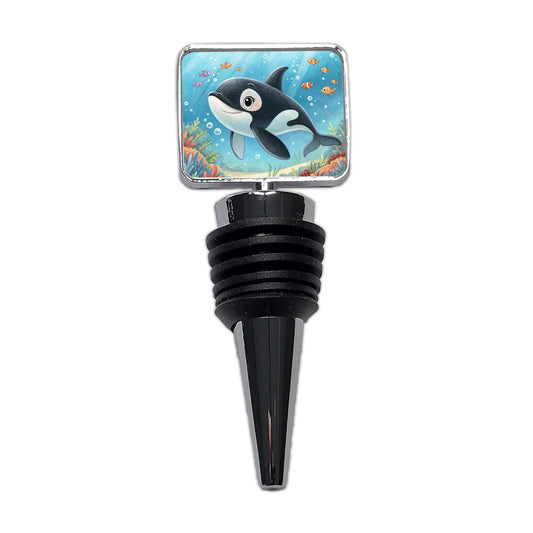 Orca Killer Whale Children's Illustration Style Wine Bottle Stopper