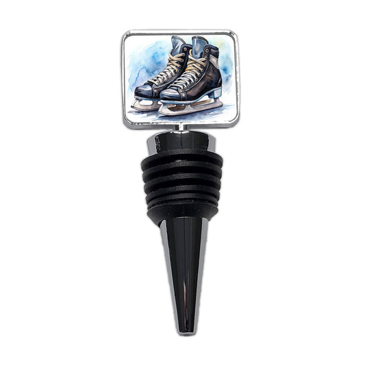 Pair Of Hockey Ice Skates Watercolor Wine Bottle Stopper