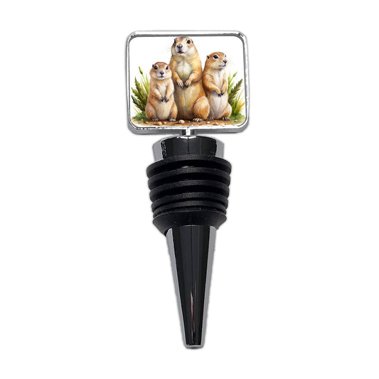 Prairie Dog Family Watercolor Wine Bottle Stopper