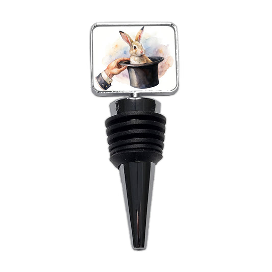 Rabbit Being Pulled Out Of A Magician's Hat Wine Bottle Stopper