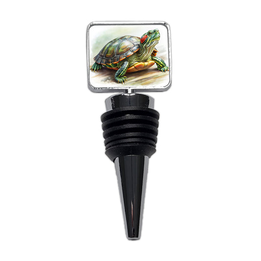 Red Eared Slider Turtle Watercolor Wine Bottle Stopper