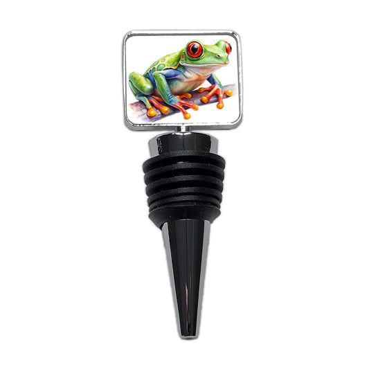 Red Eyed Tree Frog Watercolor Wine Bottle Stopper