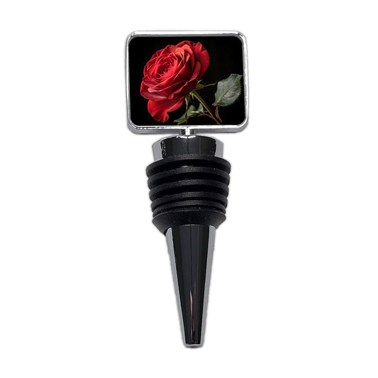 Red Rose On Black Background Wine Bottle Stopper