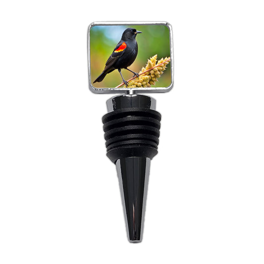 Red Winged Blackbird Backyard Bird Wine Bottle Stopper