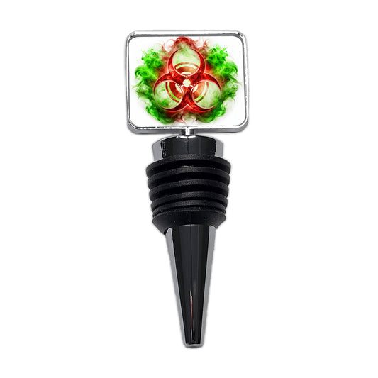 Red Zombie Outbreak Symbol With Green Toxic Gas Wine Bottle Stopper