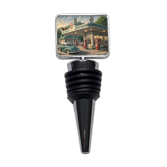Retro Americana 1950's Main Street Gas Station Wine Bottle Stopper