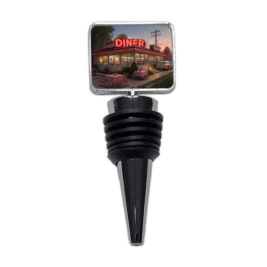 Retro Classic Roadside Dinner With Neon Sign Wine Bottle Stopper