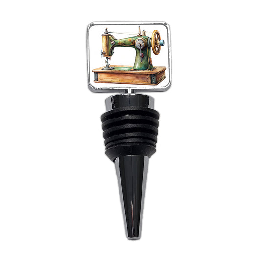 Retro Classic Sewing Machine Watercolor Wine Bottle Stopper