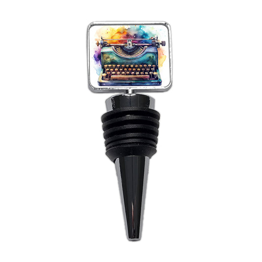 Retro Classic Typewriter Watercolor Wine Bottle Stopper