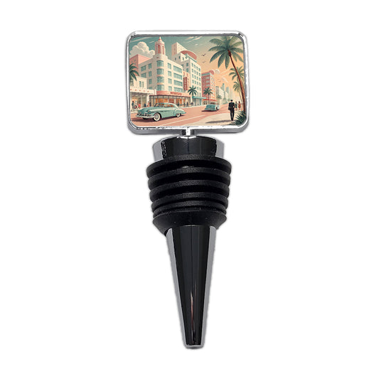 Retro Mid-Century Pastel Cityscape Wine Bottle Stopper