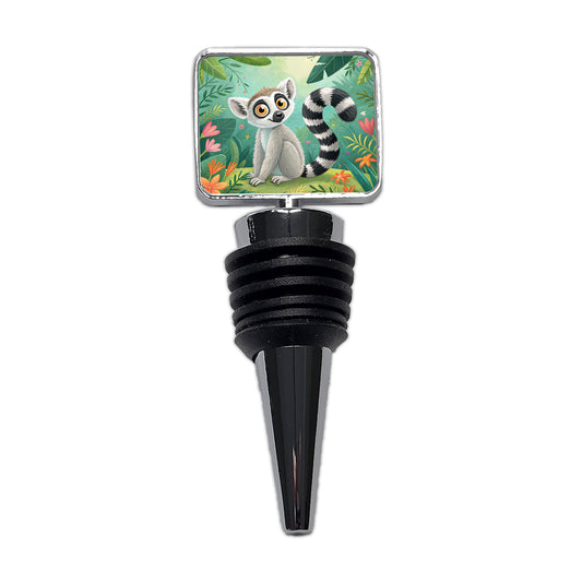 Ring-Tailed Lemur Children's Illustration Style Wine Bottle Stopper