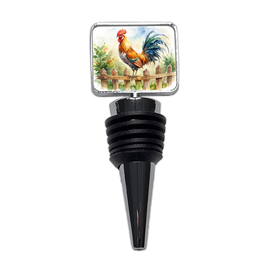 Rooster On Fence Watercolor Wine Bottle Stopper