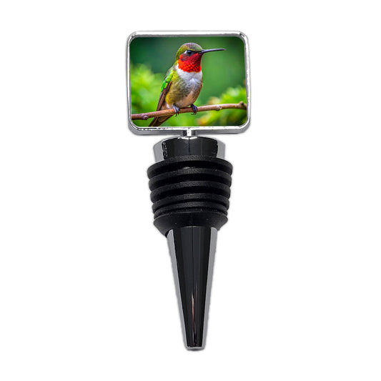 Ruby Throated Hummingbird Backyard Bird Wine Bottle Stopper