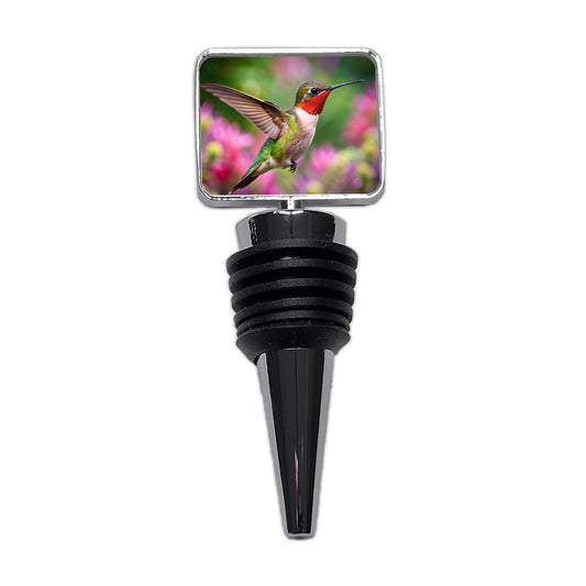 Ruby Throated Hummingbird Flying Backyard Bird Wine Bottle Stopper