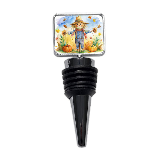 Scarecrow and Pumpkins Fall Watercolor Wine Bottle Stopper