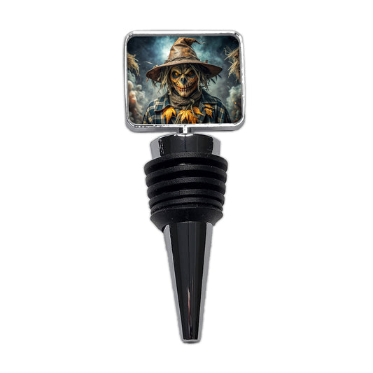 Scary Evil Scarecrow Black Watercolor Wine Bottle Stopper