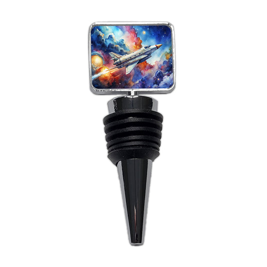 Sci-fi Military Transport Spaceship Watercolor Wine Bottle Stopper