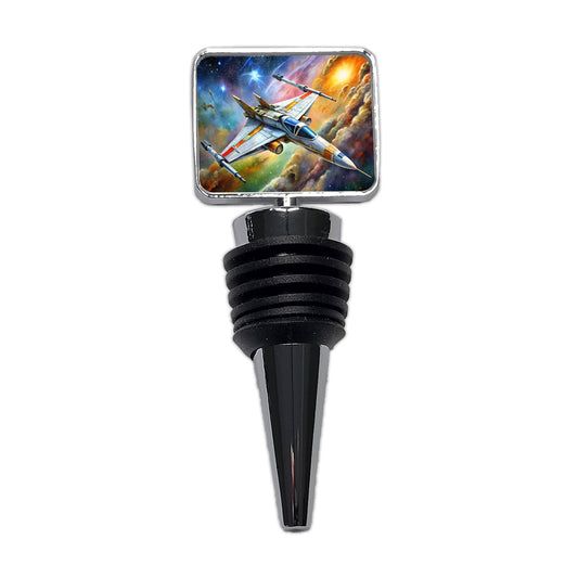 Sci-fi Starfighter Spaceship on Patrol Wine Bottle Stopper