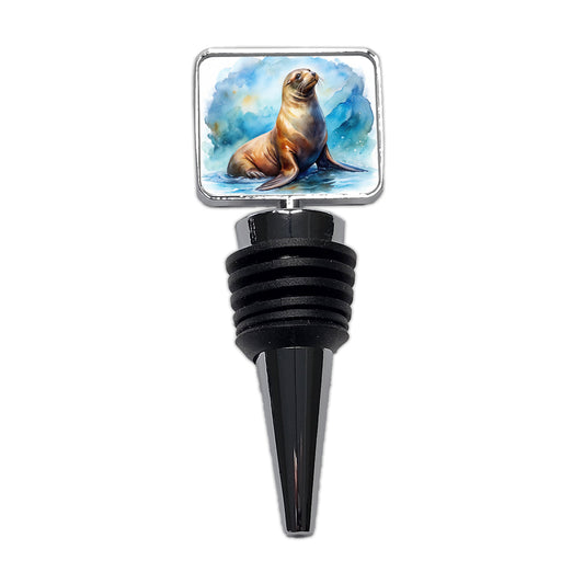 Sea Lion Watercolor Wine Bottle Stopper