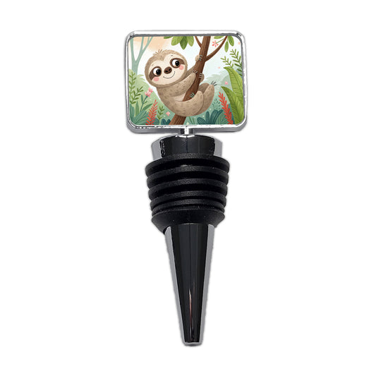 Sloth on Tree Children's Illustration Style Wine Bottle Stopper