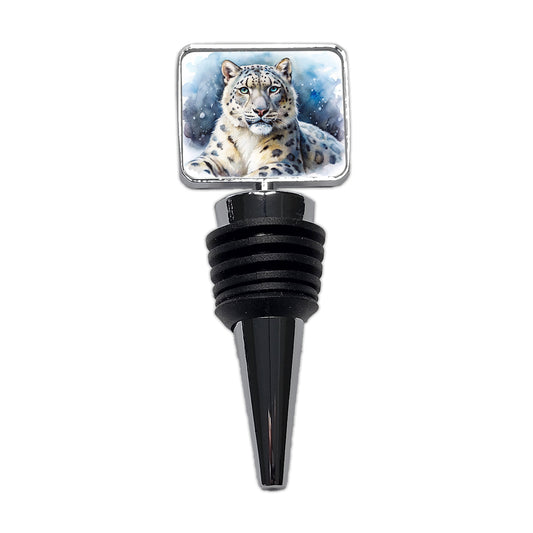 Snow Leopard Watercolor Wine Bottle Stopper