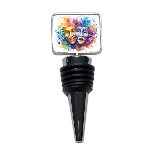 Theater Drama Masks Watercolor Wine Bottle Stopper