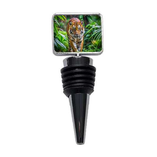 Tiger Stalking Prey In The Jungle Wine Bottle Stopper