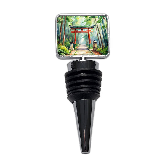 Torii Gate Leading To Forest Shrine Watercolor Wine Bottle Stopper