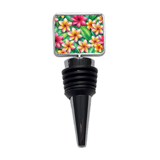 Tropical Plumeria Floral Pattern Wine Bottle Stopper