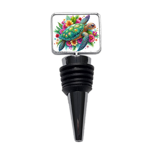 Tropical Sea Turtle Floral Design Wine Bottle Stopper