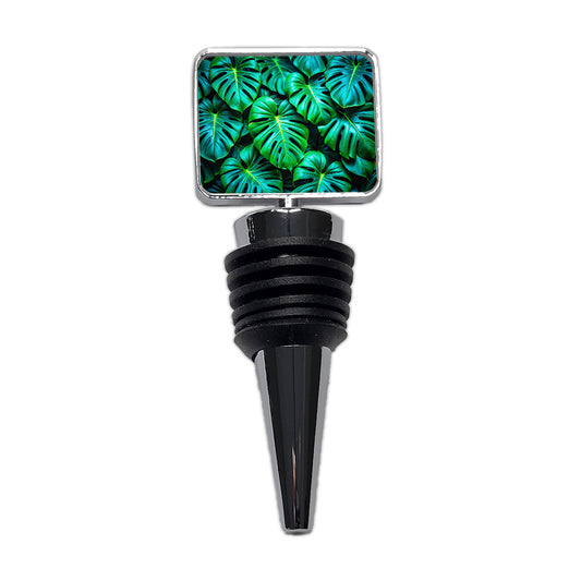 Vibrant Neon Green Monstera Leaves Wine Bottle Stopper