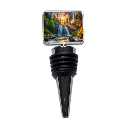 Waterfall In The Forest At Sunset Wine Bottle Stopper