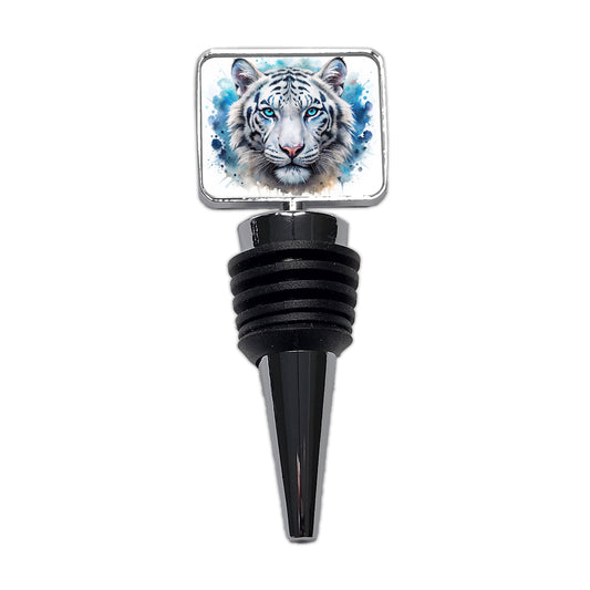 White Tiger Face Watercolor Wine Bottle Stopper