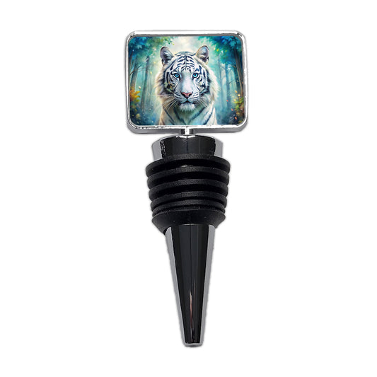 White Tiger In Forest Watercolor Wine Bottle Stopper