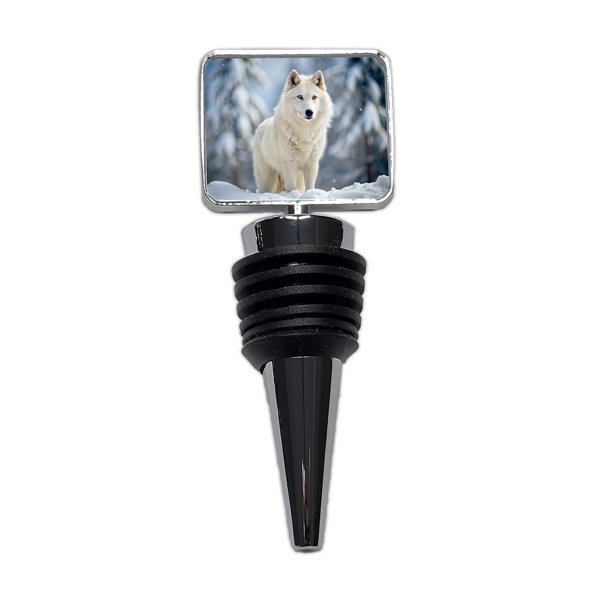 White Wolf In The Snow Wine Bottle Stopper