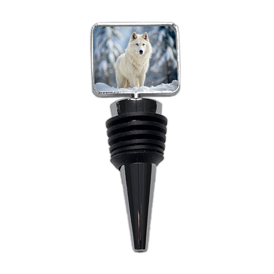 White Wolf In The Snow Wine Bottle Stopper