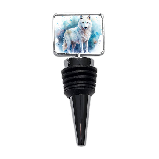 White Wolf Watercolor Wine Bottle Stopper
