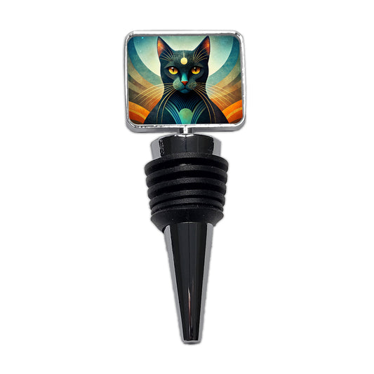 Black Cat Abstract Stylized Art Wine Bottle Stopper