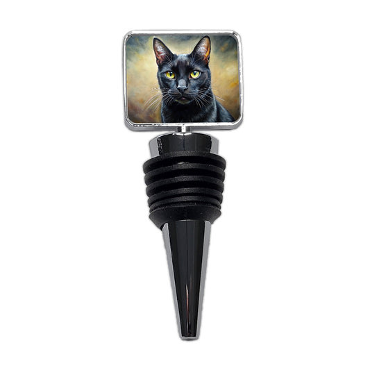 Black Cat Illustration Wine Bottle Stopper